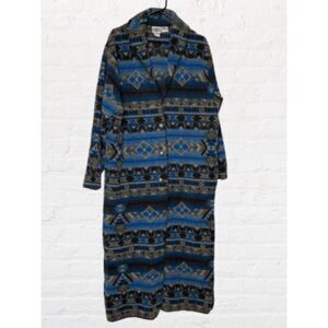 VTG Rod’s Tribal Western Aztec Button Front Duster Cardigan Women Size XL Blue